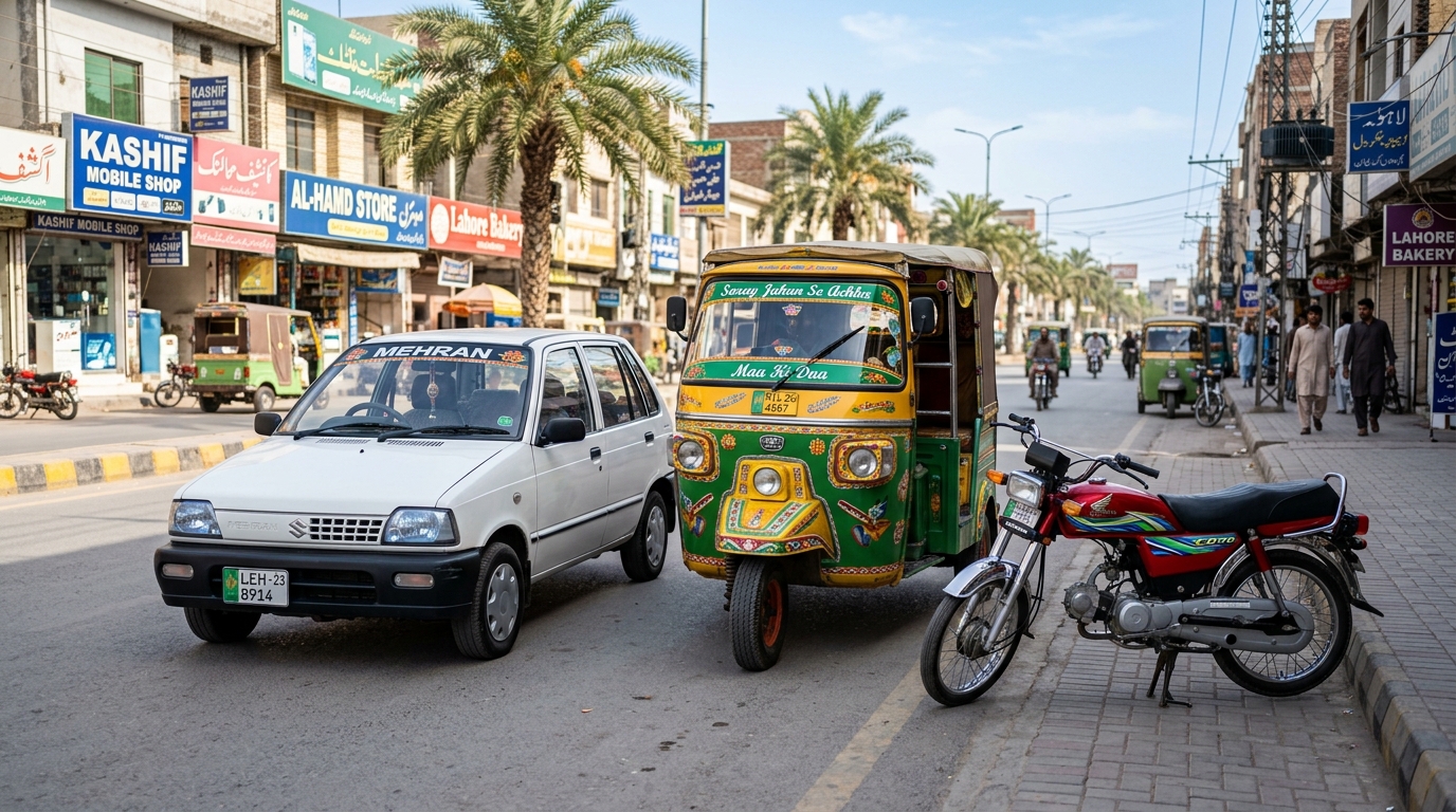 Eligible vehicles under 9771 Petrol Relief: Motorcycle, Rickshaw, and 800cc small car in Pakistan